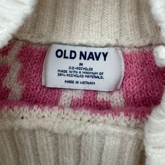 Old Navy Mock Neck Fair Isle Knit Oversized Nordic Sweater Barbiecore Women M - Picture 3 of 9